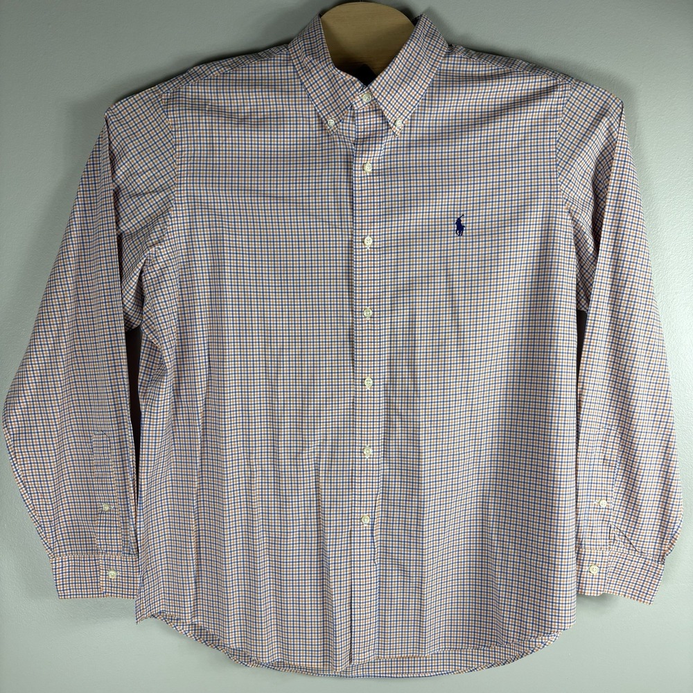 Ralph Lauren Men's XL Blue Orange Gingham Check Button Down Long Sleeve Shirt - Picture 1 of 5